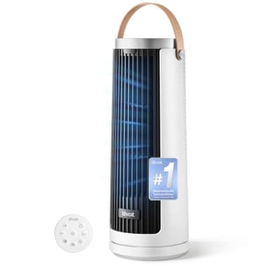 Levoit Kompakt Turmventilator DC Motor – alle Stufen leiser Ventilator, ab 20dB – 7m/s Kühlung, 33 cm – Tischventilator 5 Stufen/90° Oszillation/12 Std Timer/Fernbedienung – platzsparend, Mondweiß