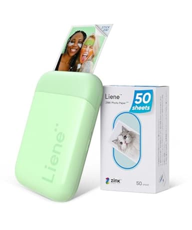 Liene Pearl K100 Fotodrucker Smartphone, Tragbarer Sofortbilddrucker mit 50 Zink-Klebepapier, Bluetooth 5.0, kompatibel mit iOS/Android, Kleiner Fotodrucker für iPhone (Grün)