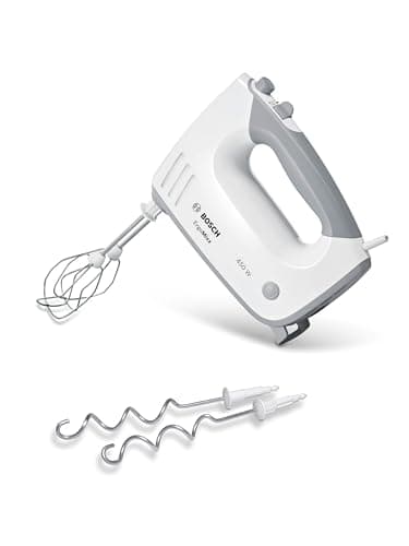 Bosch Handrührer ErgoMixx MFQ36400, 2 Rührbesen, 2 Edelstahl-Knethaken, spülmaschinengeeignet, 5 Stufen plus Turbostufe, 450 W, weiß