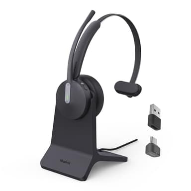 Yealink BH70 mit Ständer Bluetooth Headset mit Mikrofon für homeoffice, bis zu 35h Gesprächszeit, Teams Zertifiziert Mono Bluetooth Kopfhörer Kabellos, ≤90min Schnellaufladung, USB C to A