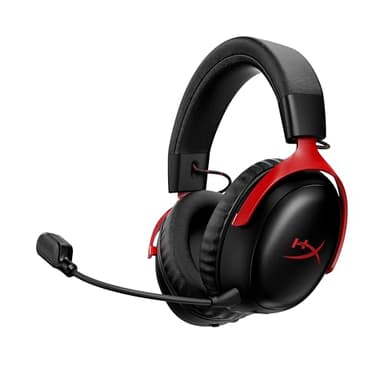 HyperX Cloud III S – Kabelloses Gaming-Headset, Multiplattform, 2,4 GHz, Bluetooth, Akkulaufzeit bis zu 120 Stunden, 2,4 GHz, 53-mm-Neigungstreiber, 10-mm-abnehmbares Mikrofon – Schwarz-Rot