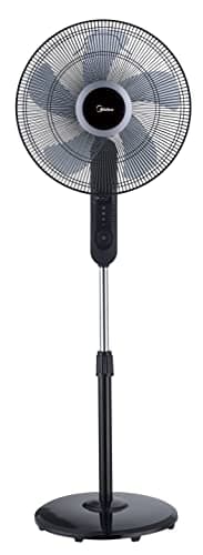 Midea FS40-15FR Standventilator Leise mit Fernbedienung,3 Geschwindigkeitsstufen,LED Anzeige, 7,5H Timer,höhenverstellbar, 80°Oszil-lationsfunktion, 55W Kraftvoller,Ventilator,Luftzirkulation, Schwarz