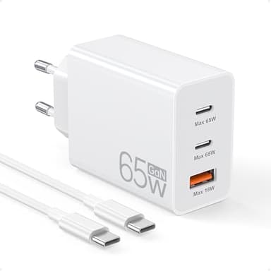 3 IN 1 USB C Ladegerät, 65W USB Schnellladegerät mit Ladekabel 2M, PD&QC USB C Netzteil für MacBook Air Pro M1/M2,iPhone 17 Pro Max/16/15/14/13,Switch,Galaxy S24 Ultra/S23/S22,Tablet, Laptop, Handys