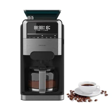 Cecotec Kaffeemaschine Coffee 66 Grind & Brew, 1400 W, 1,5 l, 12 Tassen, Behälter für 230 g Kaffeebohnen, konische Mühle, 7 Stufen, programmierbar bis 24 Stunden, dimmbar, Edelstahl