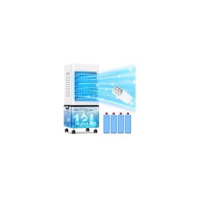 Klimaanlage Mobil 45W, Tragbarer Luftkühler3-seitiger Lufteinlass, 6 Modi, Verdunstungskühler mit 12L Abnehmbarem Tank, 24h Timer, 60/120° Oszillation, Leise, Fernbedienbar, für Zuhause & Schlafzimmer