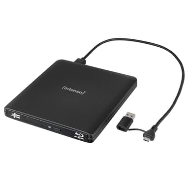 Intenso externes Blu-ray Laufwerk/externer Brenner EOD 500BD Slim, USB 3.2, für Laptop, Desktop PC, iMac, MacBook, Windows, MacOS, inkl. kostenloser Brenn-Software Ashampoo Burning Studio, Schwarz