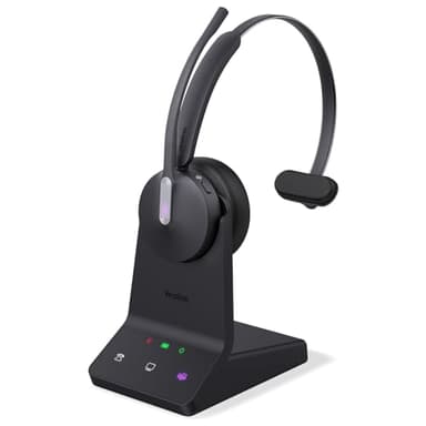 Yealink WH64 Wireless Headset mit Mikrofon,185 m Reichweite DECT & Bluetooth Mono Kabelloses Headset with 3 Mikrofonen für Teams Zoom,Skype,UC,IP-Telefon, PC,26H Sprechzeiten
