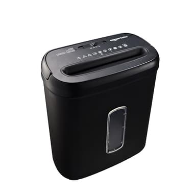 Amazon Basics Querschnitt Aktenvernichter für bis zu 8 Blättern, Papier und Kreditkarten, Aktenvernichter, bis zu 8 Blätter (neues Modell, schwarz)