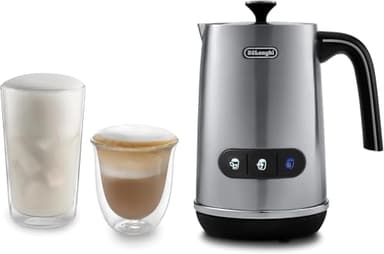 De'Longhi Elektrischer Milchaufschäumer LatteMix EMF3.M, für heiße & kalte Milch & pflanzlichen Alternativen, einfache Reinigung, transparenter Deckel, 3 Tasten, 250ml, Weiß