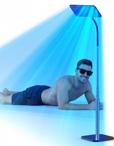 Jitesy 50W Solarium Für Zuhause mit 225 Lichttherapie-Perlen (460nm & 490nm), verstellbarem Metallständer & Timer für professionelle Bräunung zu Hause,Kostenloses Bräunungsserum 30ml*2