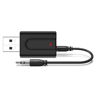 USB Bluetooth 5.0 Sender Empfänger, 2 in 1 AUX Bluetooth Adapter,Wireless Audio Transmitter Klinke 3,5mm, Musik Empfänger für TV PC Lautspreche Auto Home Stereo, USB Netzteil, Plug and Play