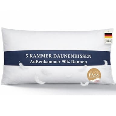 Brönning Daunenkissen 40x80 - Made in Germany | Premium 3 Kammer Kopfkissen 40x80 | Kuschelweiches Allergiker Kissen | Pillows for Sleeping | Federkissen