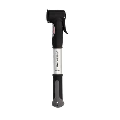 FISCHER Mini-Luftpumpe mit Manometer, Doppelhub-Technik, für alle Ventile (AV, DV, SV), Duokopf, aus Aluminium, extrem kompakt