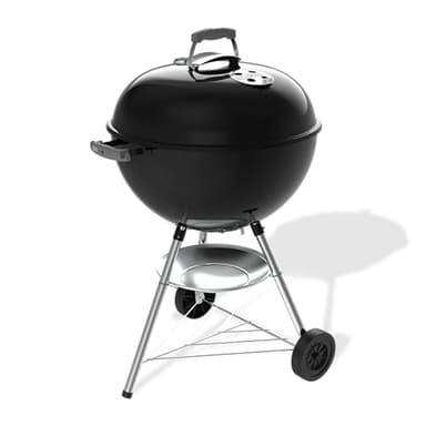 Weber Bar-B-Kettle Holzkohlegrill (2026 Version) / Porzellanemaillierter Deckel & Kessel, 57 cm Grillfläche, Thermometer, Ascheauffangschale, Dreibein-Ständer und Räder, Schwarz/Silber