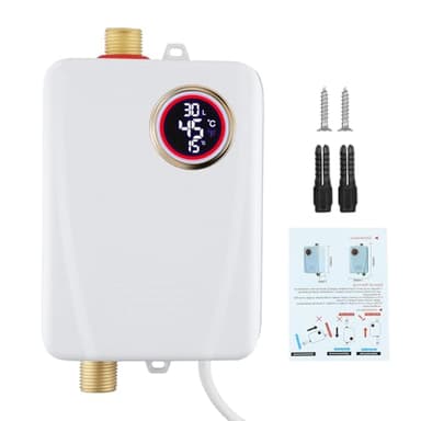 Mini Durchlauferhitzer, 3500W 220V Untertischspeicher Mini Elektrische Warmwasserbereite mit LED-Temperaturanzeige, Elektronisch Geregelter Durchlauferhitzer für Dusche, Badezimmer, Küche