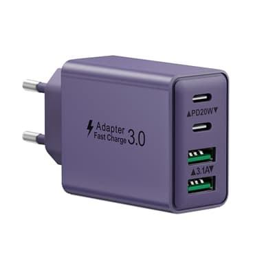 USB C Ladegerät, 40W 4 Ports Schnellladegerät USB Stecker Mehrfach Ladegerät mit PD+QC 3.0, Typ Power Adapter Netzteil für iPhone 17 16 15 14 13 12 11 Pro Max Plus, iPad, Samsung Handys Fast Charger