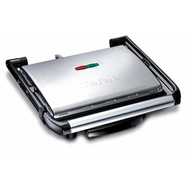 Tefal Kontaktgrill Inicio GC241D, Elektrogrill/Sandwichtoaster, Fettarmes Grillen, Panini, Toasts, Steak, Gemüse, Antihaftbeschichtete Grillplatten, 2000W, 36.3x10.8x33.2cm, Edelstahl/Schwarz