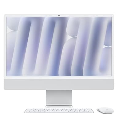 Apple iMac All-in-One Desktop-Computer mit M4 Chip mit 10 Core CPU und 10 GPU: 24 Retina Display 24 GB gemeinsamer Arbeitsspeicher 512 GB SSD Speicher passendes Zubehör Silber
