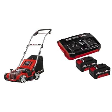 Einhell Akku-Vertikutierer-Lüfter GE-SA 36/35 Li Power X-Change (36 V, Brushless, 35cm Messerwalze, 28L Fangsack, einstellbare Arbeitstiefe, inkl. 2x 4,0 Ah Akku und Twincharger)