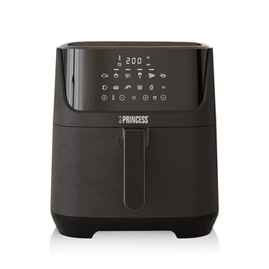 Princess Digitale Heißluftfritteuse 6,5 L mit Trennwand, 12 Programme, Touchscreen, Bis zu 60% Energieersparnis, Fettarmes Frittieren ohne Öl, Für 1,5 kg Pommes, Schwarz, 182061