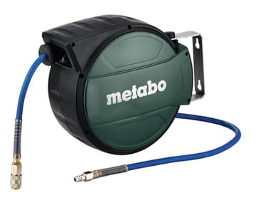 metabo Schlauchaufroller SA 210-8 m Hybrid-Schlauch, 1/4″ Universal-Schnellkupplung, 10 bar Druck - Automatisches Arretieren & Aufrollen, Wand- und Deckenhalter, robuster Druckluft-Schlauchaufroller