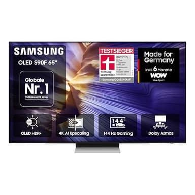 Samsung OLED 4K S90F 65 Zoll (163 cm), UHD Fernseher, NQ4 AI Gen3 Prozessor, OLED HDR+, 4K Upscaling Pro, Dolby Atmos, Gaming Hub, Motion Xcelerator 144Hz, Samsung Vision AI Smart TV