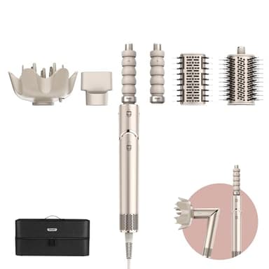 Shark FlexStyle 5-in-1 Luftstyler & Haartrockner, 1400W, Auto-Wrap-Lockenaufsatz, Paddle-Bürste, Ovalbürste, Konzentrator, Diffusor, Aufbewahrungskoffer, Keine Hitzeschäden, Champagner HD446SLEU