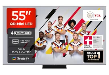 TCL 55C7K QD-Mini LED Fernseher, 55 Zoll, 4K HDR Premium, Dolby Vision IQ & Atmos, Smart TV mit Google TV, 144Hz, HDMI 2.1, AMD FreeSync Premium Pro, AirPlay 2, Google Assistant