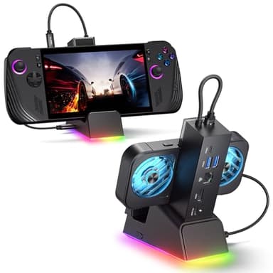 JSAUX Dockingstation für ROG Ally X/ROG Ally/Steam Deck/Legion Go 7-in-1 Dock für ROG Ally X mit RGB-Kühler, HDMI 4K @ 120Hz, Gigabit Ethernet, Dual USB und USB C 3.0