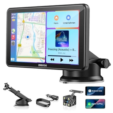 ESSGOO Carplay Android Auto Display mit Rückfahrkamera,7 Zoll Carplay Bildschirm für Apple/Android Auto/AirPlay/Mirror Link,Wireless Touchscreen GPS Navigation,mit Bluetooth5.3,AUX,FM,Sprachassistent