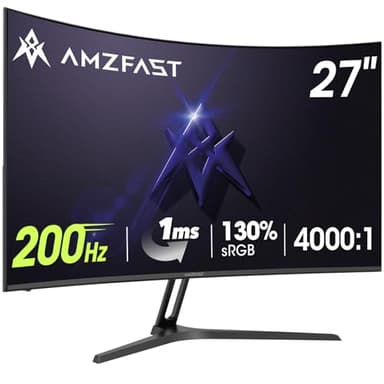 Amzfast 27 Zoll Curved Gaming Monitor 200Hz, 1920x1080 FHD, 4000:1 Contrast, sRGB 130%, HDR, 1ms GtG, Adapive Sync, 1500R, Blaulichtfilter, fur PS5/PC Gaming, VESA 100x100mm, HDMI 2.0&DP 1.4, AMZG27C1