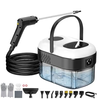 2500W Profi Hochdruck Dampfreiniger Handgerät,15s Heizung 1.4L Handdampfreiniger,mit 18 PCS Reinigungsset und Verlängerungsstange, für Boden Polstermöbel Auto Bad Fenster Teppich Fliesen,Entfernt Fett