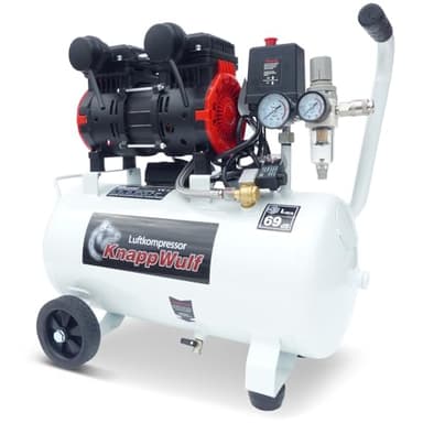 KnappWulf Flüsterkompressor Druckluftkompressor Kompressor KW4024 mit 24L 10 Bar 1100 Watt 1,5PS inkl. Wasserabscheider Kondenswasser Ablasshahn 69db