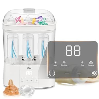 Bear 2026 Sterilisator für Babyflaschen mit Trocknungsfunktion, 4-in-1 Auto-Flaschen Sterilisator Baby mit 48H Storge-Funktion, Sterilisator für Babyartikel, Babyflaschen & Milchpumpen-Zubehör