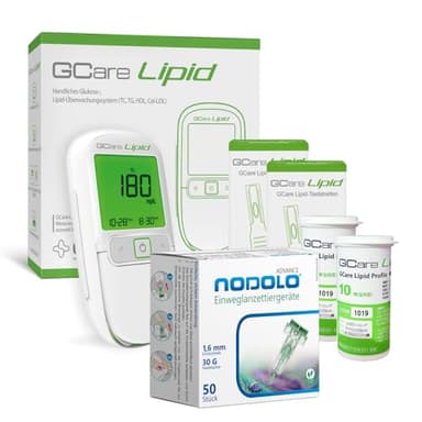 GCare LIPID - Cholesterin Messgerät - Blutfett Messsystem - Gesamtcholesterin Testgerät - mit Teststreifen und Zubehör (Messsystem + 20 Teststreifen + 50 Stechhilfen)