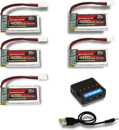RoaringTop 3.7V 400mAh Lipo Akku 25C mit MOLEX Plug mit 5in1 Ladegerät für RC Quadcopter Hubschrauber Drone Quadcopter FPV Model Racing AT-96 H99W H31 H6C H98 TR-C385 TR-P51 TR-F22