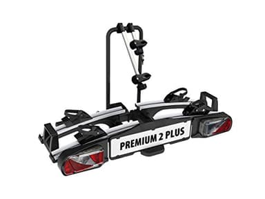 EUFAB 11523 Fahrradträger PREMIUM 2 Plus, E-Bike geeignet, für große Heckklappen, komplett vormontiert, Diebstahlschutz, 2 Fahrräder, Anhängekupplung, Schwarz/Grau, (BxHxT) ca. 115x67x61 cm