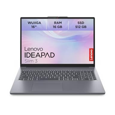 Lenovo IdeaPad Slim 3 Laptop | 16" WUXGA Display | AMD Ryzen 5 150 | 512GB SSD | 16GB RAM | AMD Radeon Grafik | QWERTZ | Windows 11 | Luna Grau | 3 Monate Premium Care