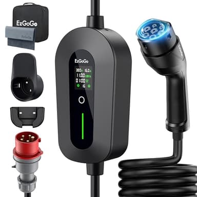 EzGoGo Mobile Wallbox 11kW Ladegerät Typ 2 (3-phasig) mit 7m Ladekabel CEE 16A auf Typ 2 | EV Ladestation mit Einstellbarer Stromstärke [6/8/10/13/16A] | Hochwertiger IP65 Schutz | Für EVs & PHEVs