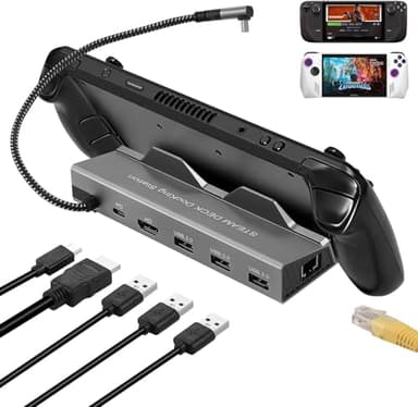 Docking Station für Steam Deck ROG Ally, 6 in 1 Steam Deck Dock mit HDMI 2.0 4K@60Hz, 1000Mbps Gigabit Ethernet, 3 USB-A 3.0 und 100W Full Speed Charging USB-C Port Kompatibel mit Valve Steam Deck