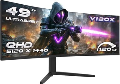 Vibox 49-Zoll 120Hz UltraWide Curved Gaming-Monitor – UWQHD-Auflösung, 1ms, Adaptive Sync, HDMI & DisplayPort