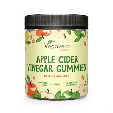 Apfelessig Gummibärchen | 90 Stück | Hoher Fruchtanteil | Frei von Zusatzstoffen | Natürlich | Apple Cider Vinegar Gummies | Laborgeprüft & Vegan | Vegavero