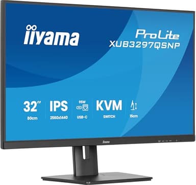 iiyama Prolite XUB3297QSNP-B1 80cm 32" IPS LED-Monitor QHD 100Hz HDMI DP-in/Out DaisyChain USB3.2 USB-C Dock 95W RJ45 (LAN) KVM-Switch Höhenverstellung Pivot AdaptiveSync schwarz
