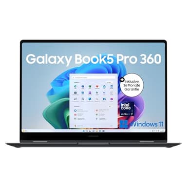 Samsung Galaxy Book5 Pro 360 2-in-1-Laptop, 16-Zoll-Display, Convertible AI-Notebook, Intel Core Ultra 7, 32 GB RAM, 512 GB Speicher, Copilot+ PC, Moonstone Gray, 3 Jahre Herstellergarantie