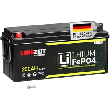 LANGZEIT LiFePO4 200Ah 12V Lithium Batterie Wohnmobil Batterie Solarbatterie Lithium Eisenphosphat Akku Solar Bootsbatterie Akku USV inkl. BMS
