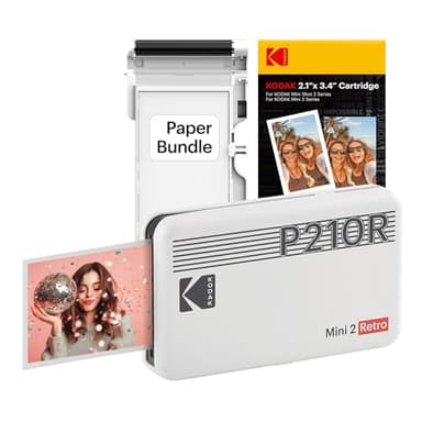 Kodak Mini 2 Retro Mobiler Fotodrucker für Smartphone, Mini Drucker mit Bluetooth, 5,3×8,6 Zentimeter, 38 Blat Bundle, Weiß