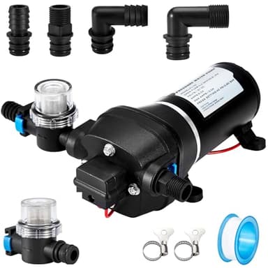 Gedlex Membran Wasserpumpe 12V, Wasserpumpe Wohnmobil Druckwasserpumpe mit Maschenfilter, Diaphragm Pump DC 20,8 LPM, Arbeitsdruck 40 PSI, Leistung 180W, Strom 12A, Wasser Pumpe für Camping RV, Boot