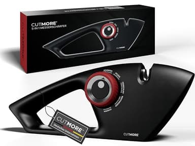 CUTMORE Messerschärfer Testsieger – 5-in-1 Diamant Messerschleifer für Messer, Brotmesser & Scheren – rutschfest, effektiv & einfach zu bedienen - bekannt aus Hobbykoch-Community