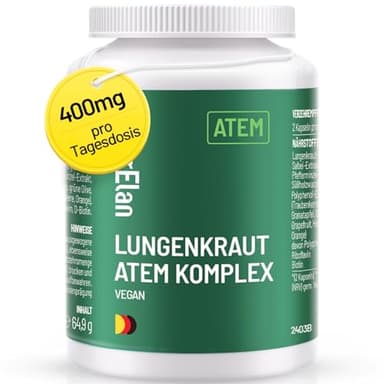 Lungenkraut Kapseln - Atem Komplex, 120 Kapseln mit 400mg pro Tagesdosis, mit Lungwort, Salbei, Pfefferminze, Süßholzwurzel, Polyphenol-Extrakte uvm. Vegan, ohne Zusätze, in Deutschland produziert