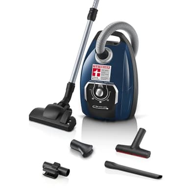 Bosch Staubsauger mit Beutel Serie 8 BGL8XPER, ideal für Allergiker, Hygiene-Filter, 10 Jahre Motorgarantie, XXL-Polsterdüse, XXL-Fugendüse, langes Kabel, Made in Germany, leise, 700 W, blau